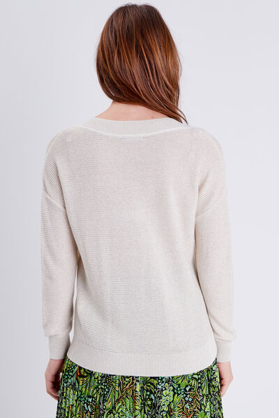 Pull col en V couleur or femme