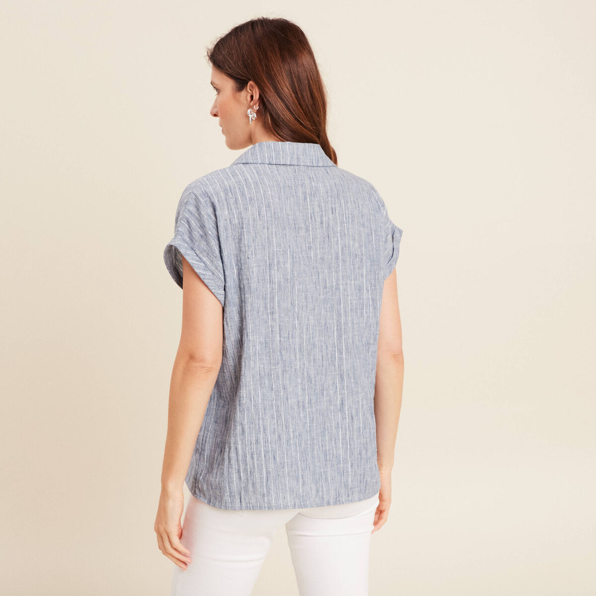 Blouse manches courtes fluide bleu femme