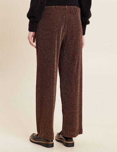 Pantalon flou effet tricoté couleur cuivre femme