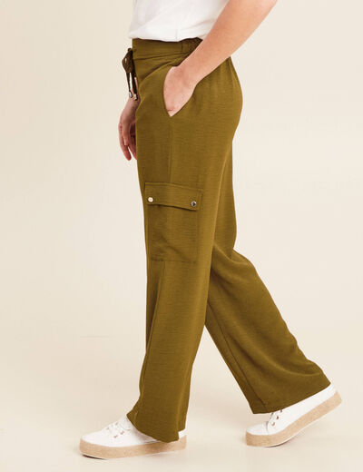 Pantalon cargo lien à nouer vert olive femme