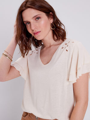 T shirt manches courtes ivoire femme