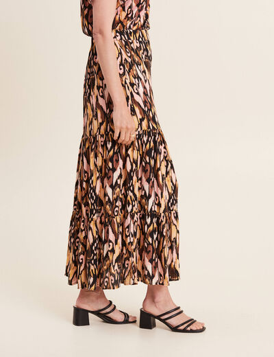 Jupe midi droite fluide noir femme