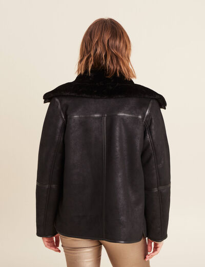 Manteau court zippé noir femme