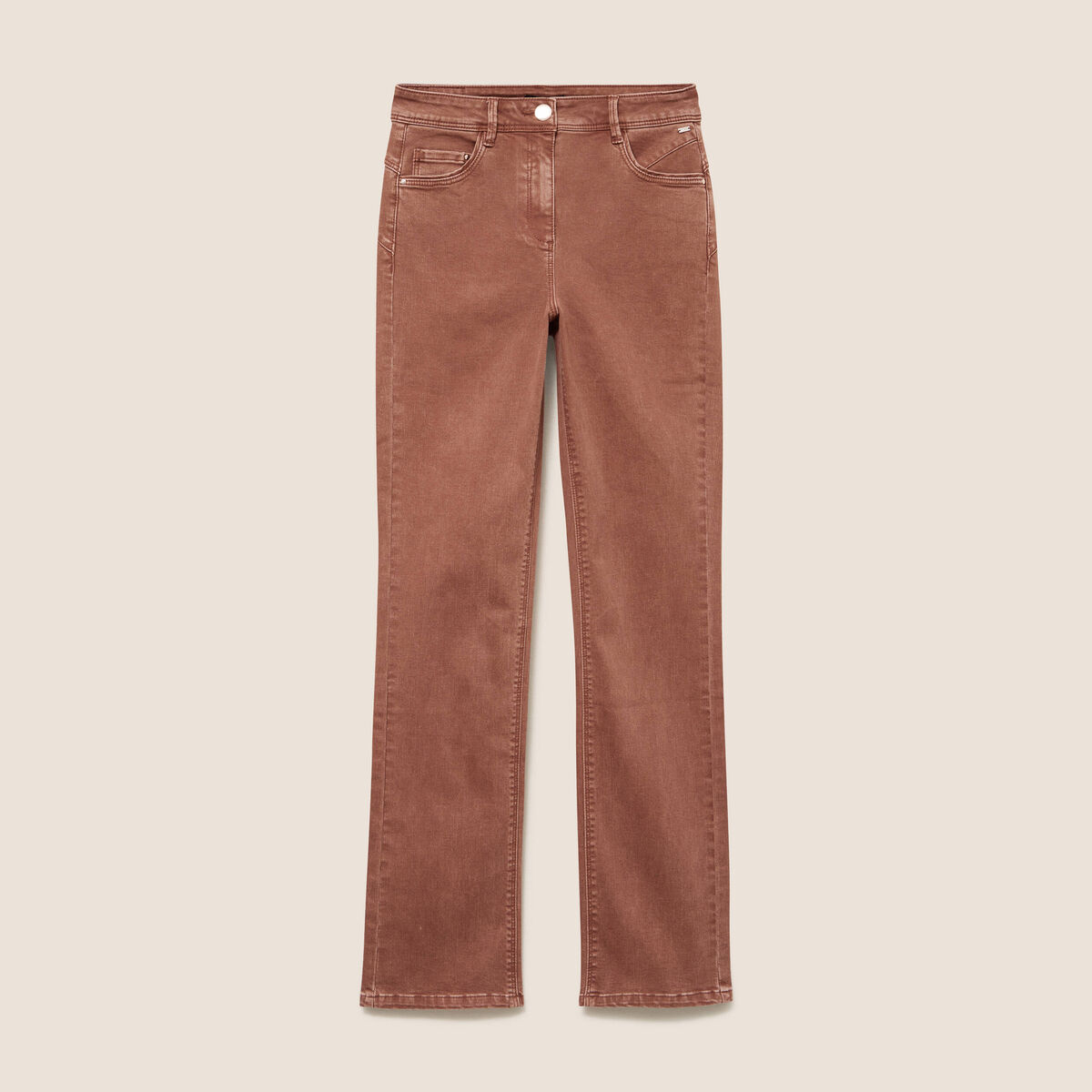 Jean coupe droite taille haute marron clair femme