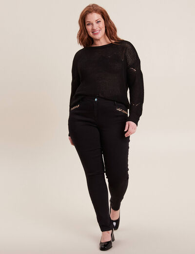 Pull manches longues ajouré noir femme