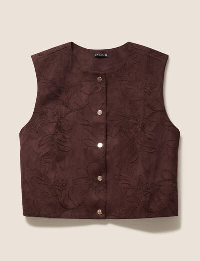 Veste sans manches doubl&eacute;e marron fonc&eacute; femme