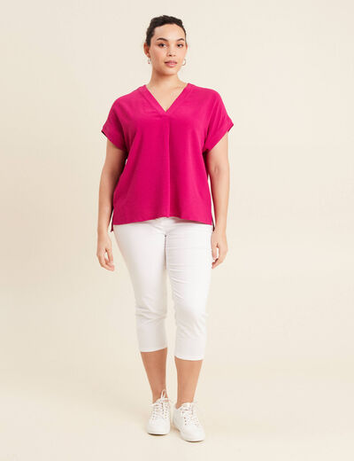 Blouse manches courtes rose fushia femme