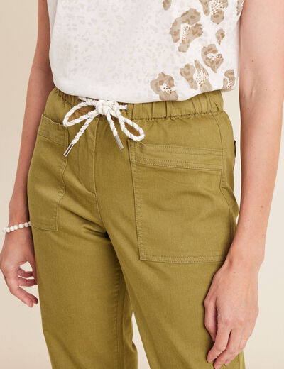 Pantalon coupe mom 7/8&egrave;me vert kaki femme