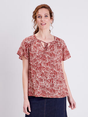 Blouse manches courtes rouge fonce femme