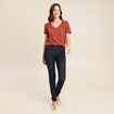 T-shirt manches courtes col en V marron foncé femme