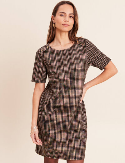 Robe droite courte en maille col rond noir femme