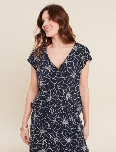 Blouse manches courtes bleu foncé femme