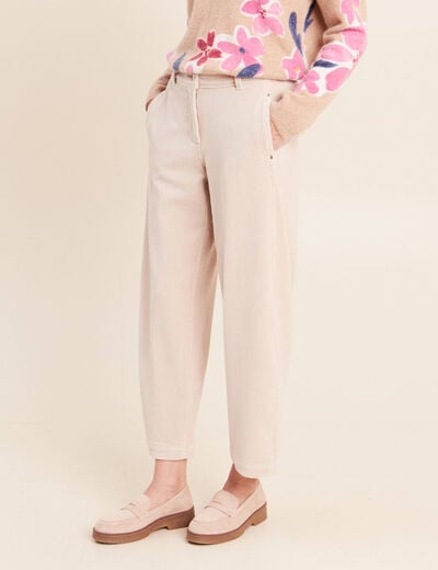 Pantalon boyfriend 7/8&egrave;me velours sable femme