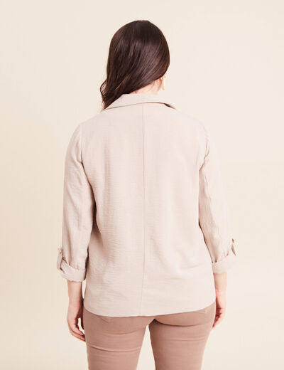 Veste longue droite col tailleur gris clair femme