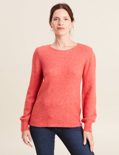 Pull manches longues rouge corail femme