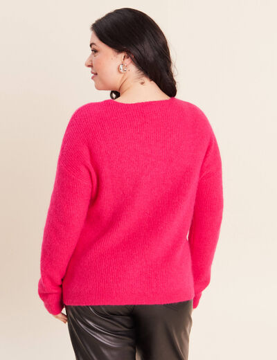 Pull col v rose femme