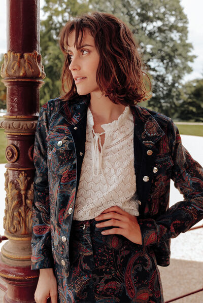 Veste droite en jean noir femme
