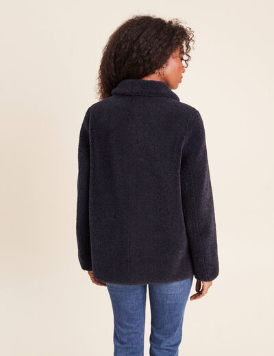 Manteau droit effet mouton bleu fonc&eacute; femme