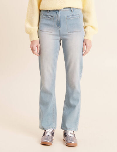 Jean droit taille haute 7/8&egrave;me denim double stone femme