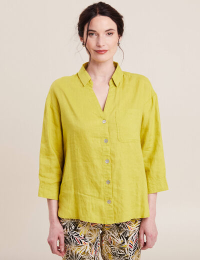 Chemise manches 3/4 vert anis femme
