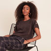 T-shirt manches coudes marron fonc&eacute; femme