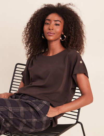 T-shirt manches coudes marron fonc&eacute; femme