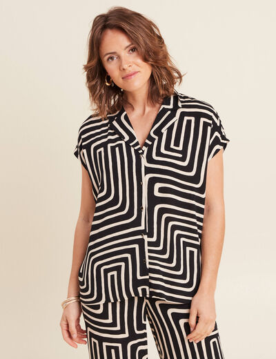 Chemise crêpe manches courtes noir femme