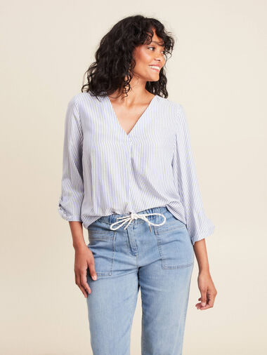 blouse fluide manches 3/4 bleu femme