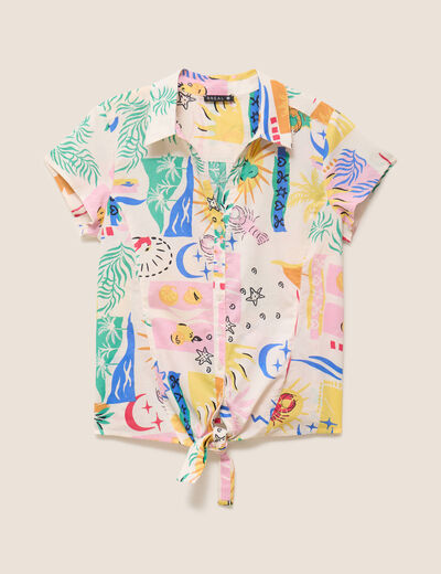Chemise ajust&eacute;e courte manches courtes multicolore femme