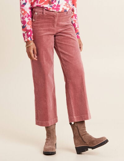 Pantalon large velours c&ocirc;tel&eacute; rose framboise femme