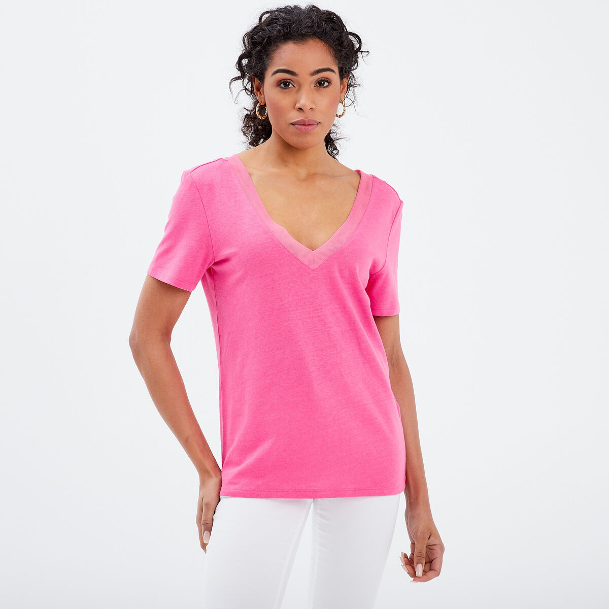 T-shirt manches courtes rose fushia femme