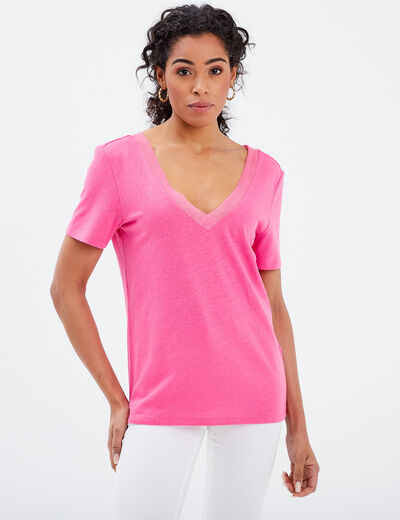 T-shirt manches courtes rose fushia femme