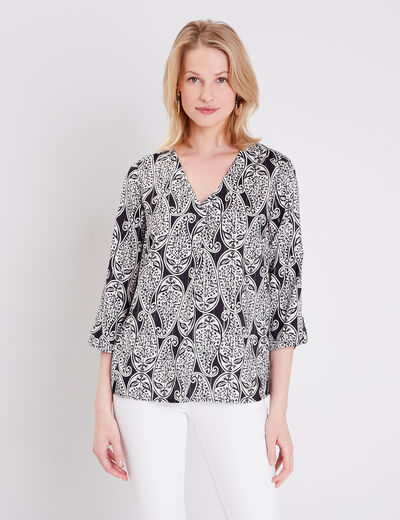 Blouse manches 3/4 noir femme
