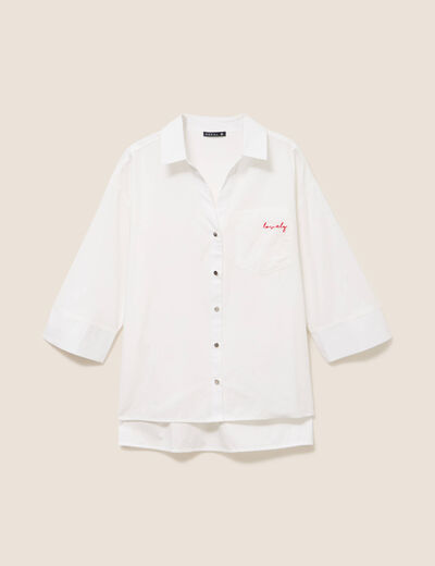 Chemise ample en coton manches 3/4 ecru femme