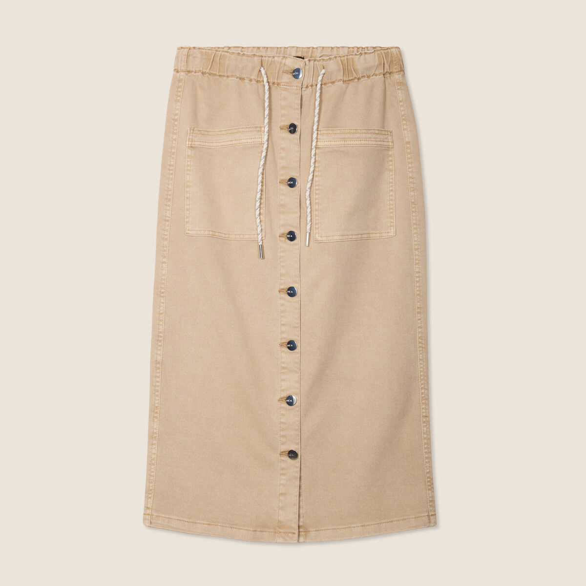 Jupe longue droite en jean denim beige femme