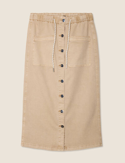 Jupe longue droite en jean denim beige femme