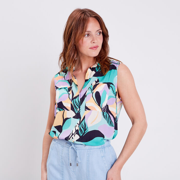 Chemise sans manches bleu femme