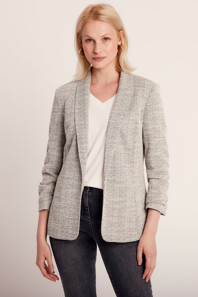 Veste esprit tailleur droite gris clair femme