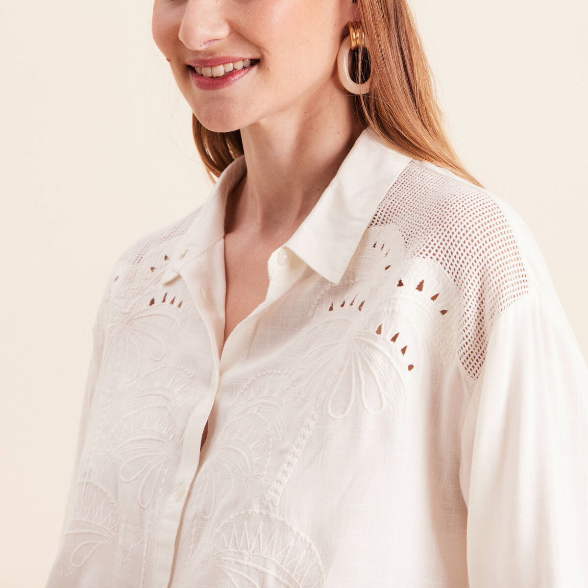 Chemise ample manches 3/4 col chemise ecru femme