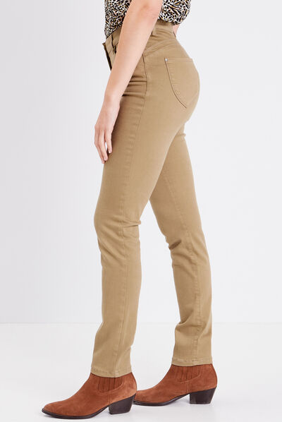 Jean magique ajusté taille standard vert kaki femme