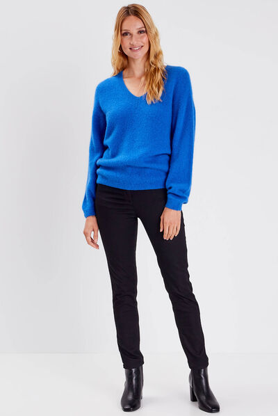 Pull manches longues bleu femme