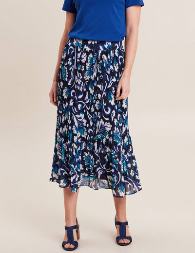 Jupe longue plissée imprimée bleu femme