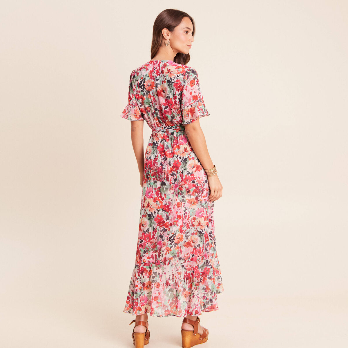 Robe longue portefeuille multicolore femme