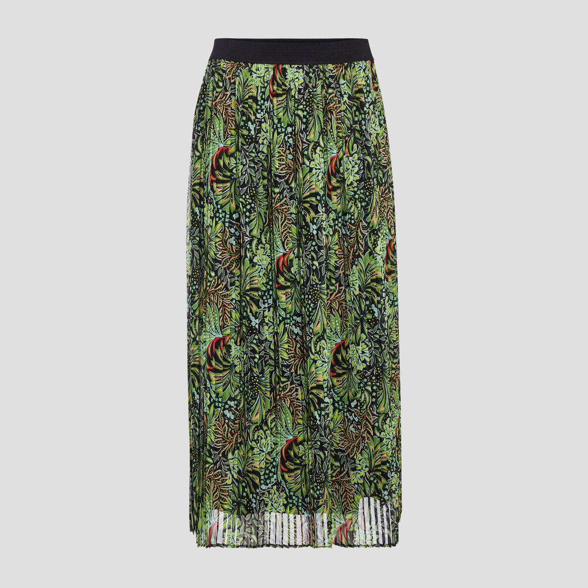 Jupe longue droite plissée vert femme