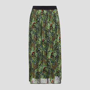 Jupe longue droite plissée vert femme