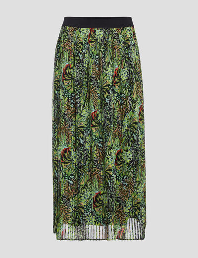 Jupe longue droite plissée vert femme