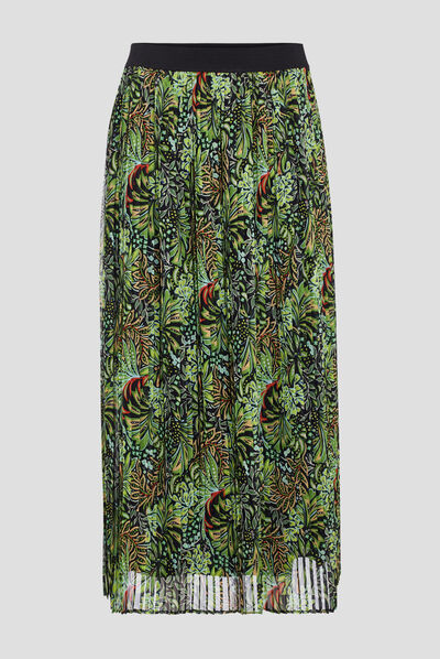 Jupe longue droite plissée vert femme