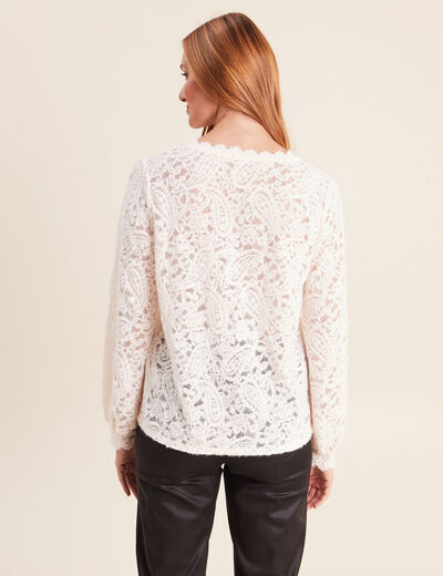 Blouse col v manches longues ecru femme
