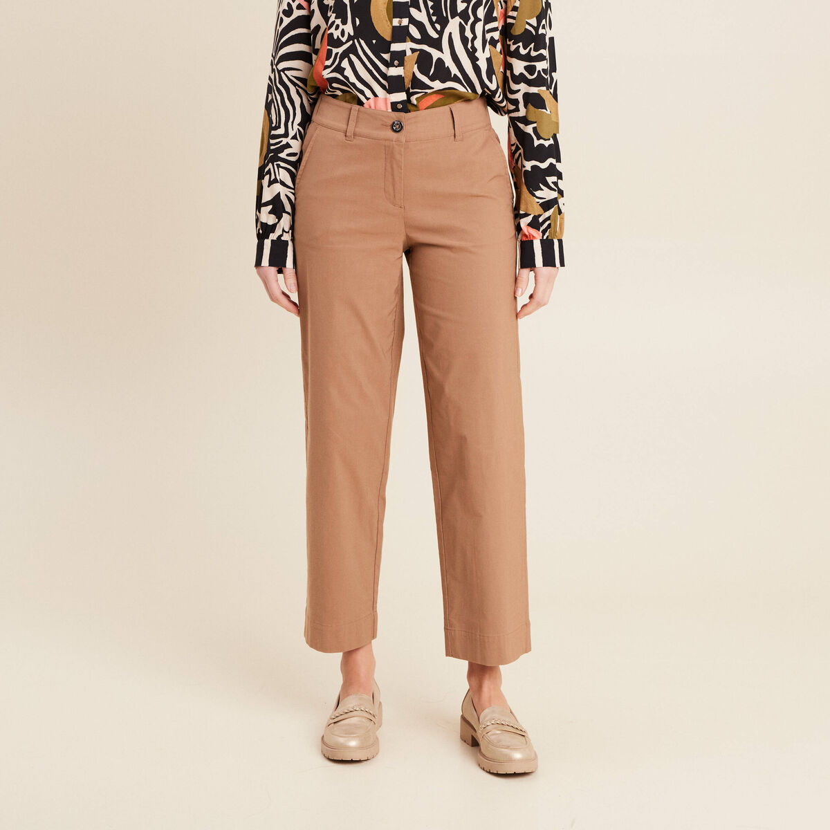 Pantalon large 7/8ème marron femme
