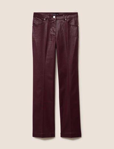 Pantalon enduit coupe large bordeaux femme